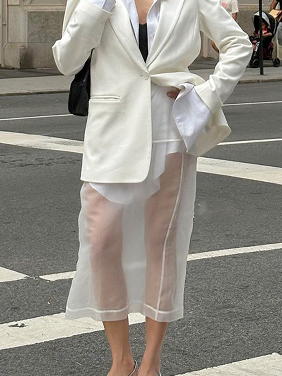 Dame overgangsblazer med gennemsigtigt midi-kjole og elegant snit Stilla