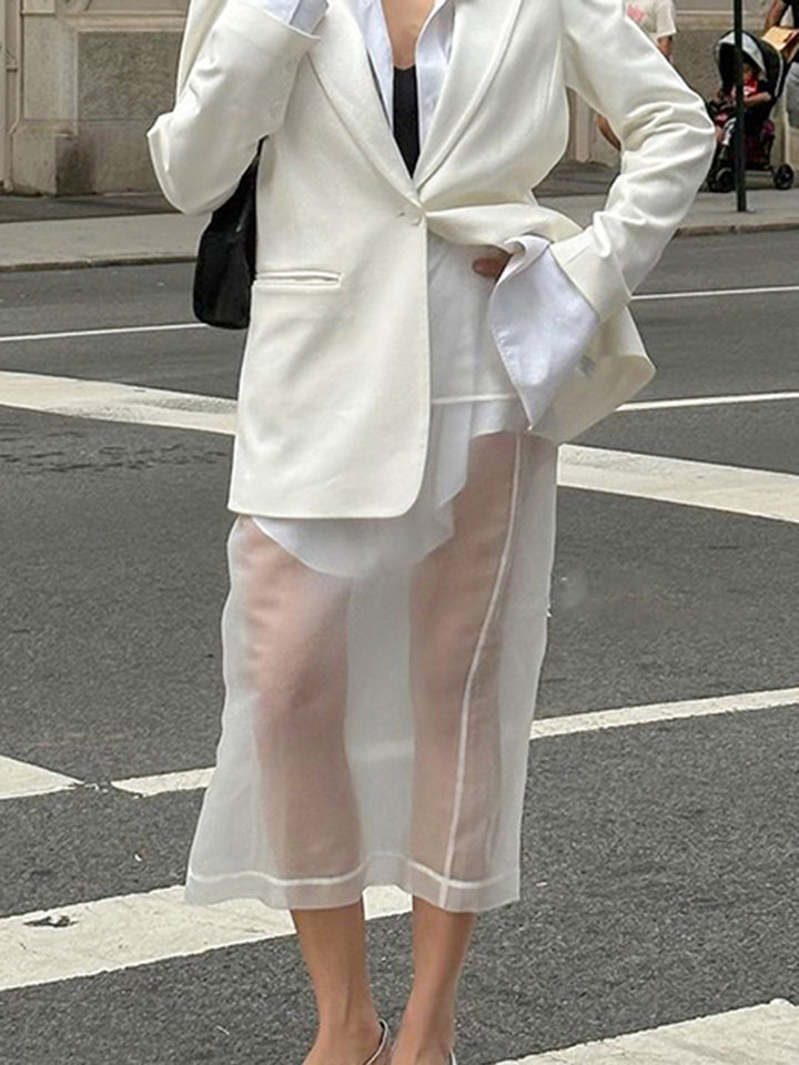 Dame overgangsblazer med gennemsigtigt midi-kjole og elegant snit Stilla