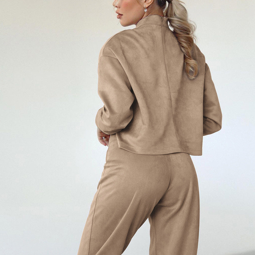 Dame Sporty Cropped Sweatshirt og Joggingbuks Sæt med høj Krave og Snørelukning Stilla