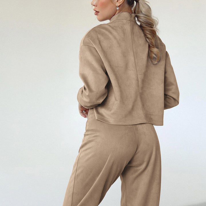 Dame Sporty Cropped Sweatshirt og Joggingbuks Sæt med høj Krave og Snørelukning Stilla