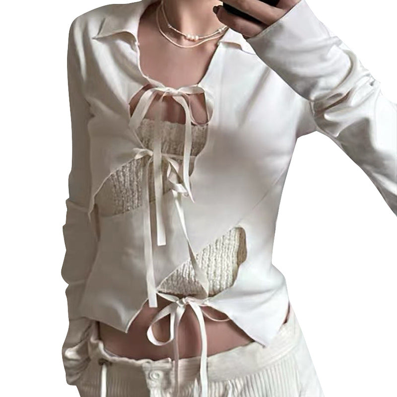 Femme Elegante Tie-Front Cut-Out Crop Top Stilla