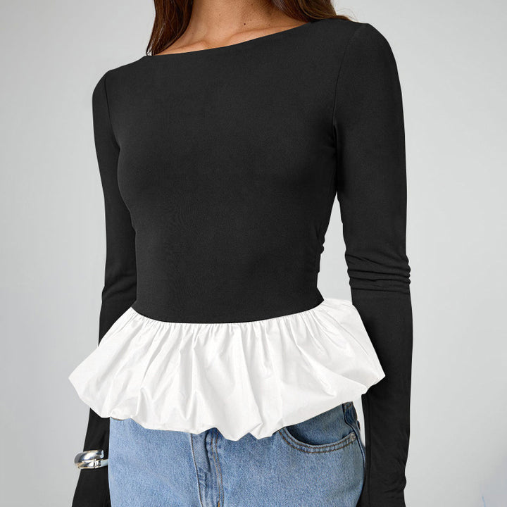 Femme Peplum Kant Langærmet Top Stilla