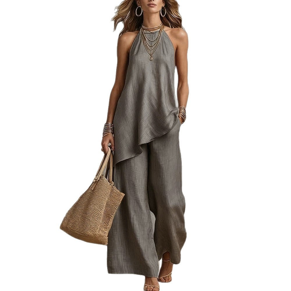 Dame luftig jumpsuit med asymmetrisk snit Skovae