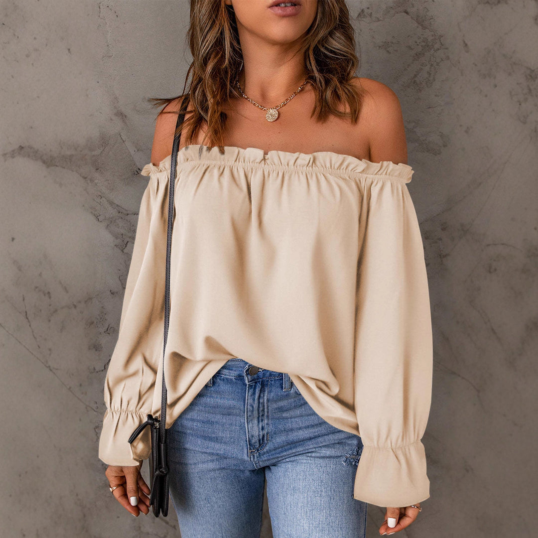 Dame Off-Shoulder Bluse med Ruffles detaljer og lange ærmer Skovae