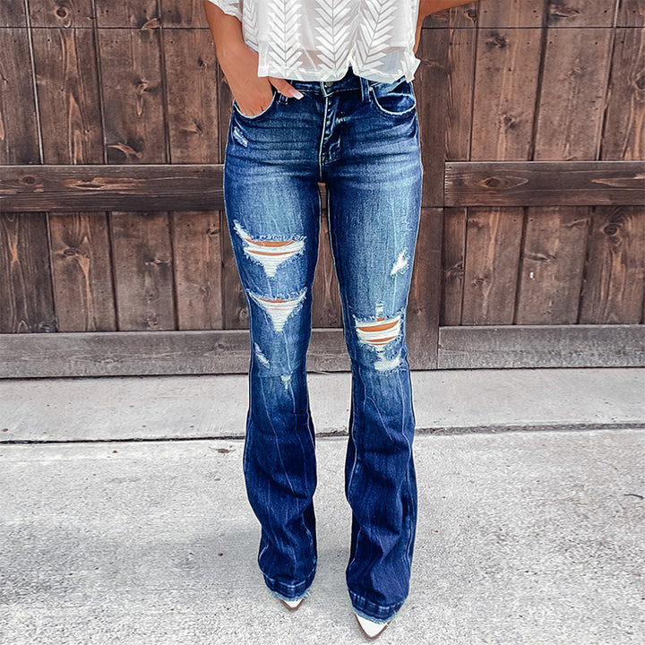 Dame Flared Jeans med modige Ripped-detaljer og afslappet snit Stilla