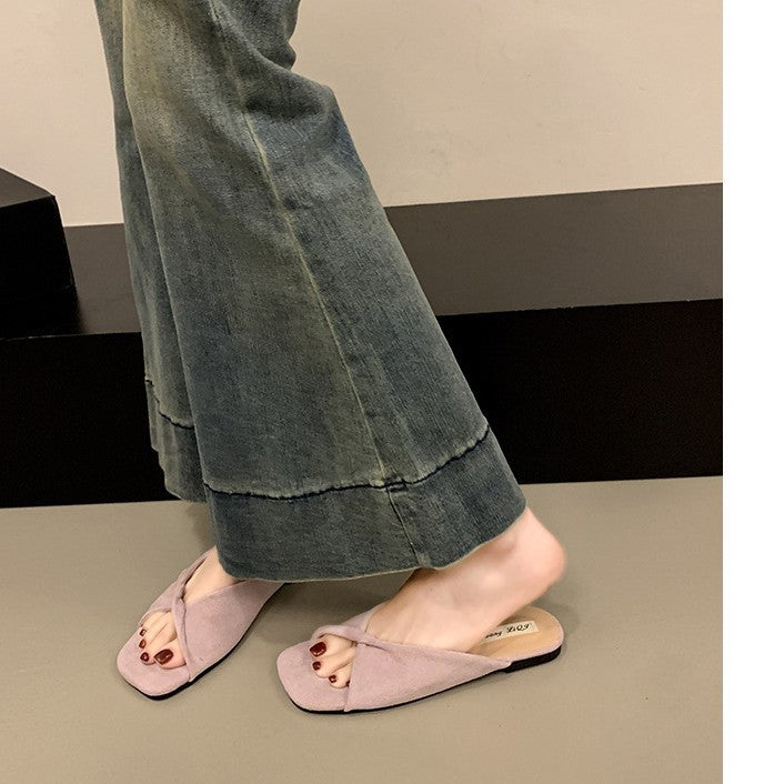Dame Floral Print Slide Sandaler med krydset remdesign Stilla