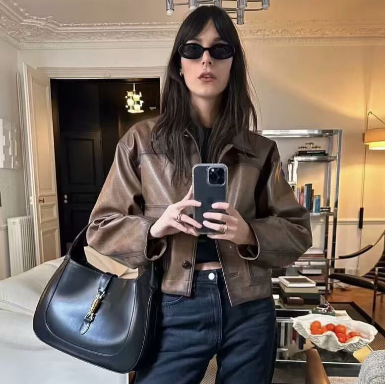 Dame mode cropped kunstlæderjakke Stilla