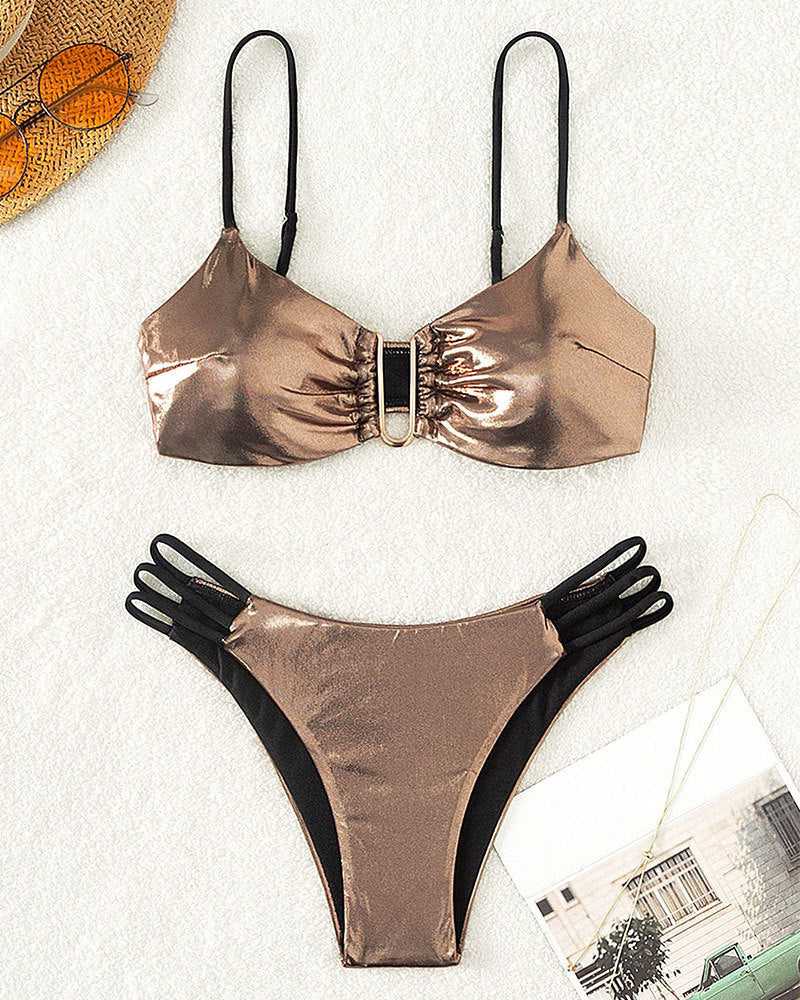 Dame triangel-bikini med spejlvendt design og justerbare stropper Skovae