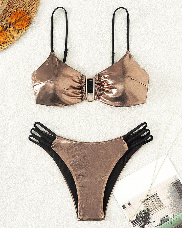 Dame triangel-bikini med spejlvendt design og justerbare stropper Skovae