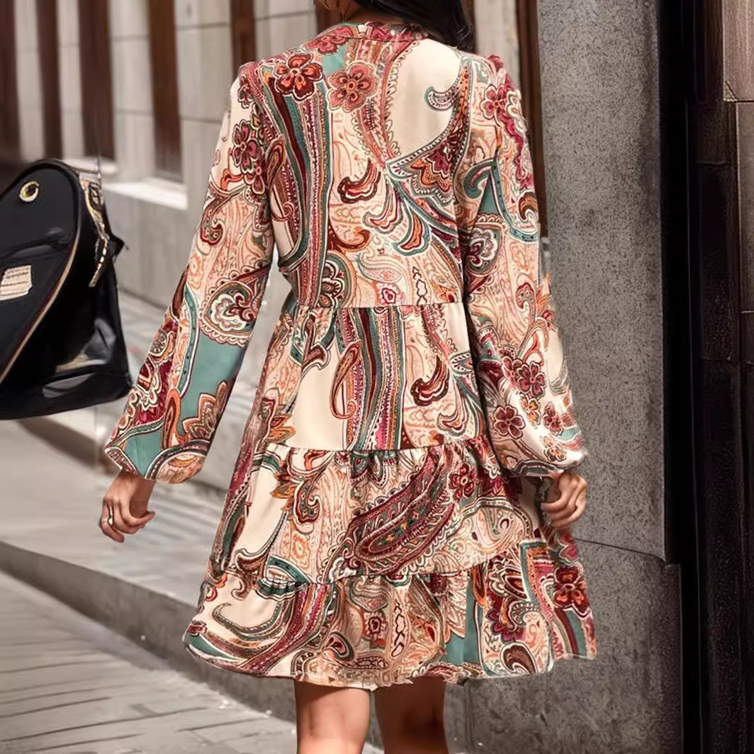 Kvinder Bohemian Paisley Print Midi Kjole Stilla