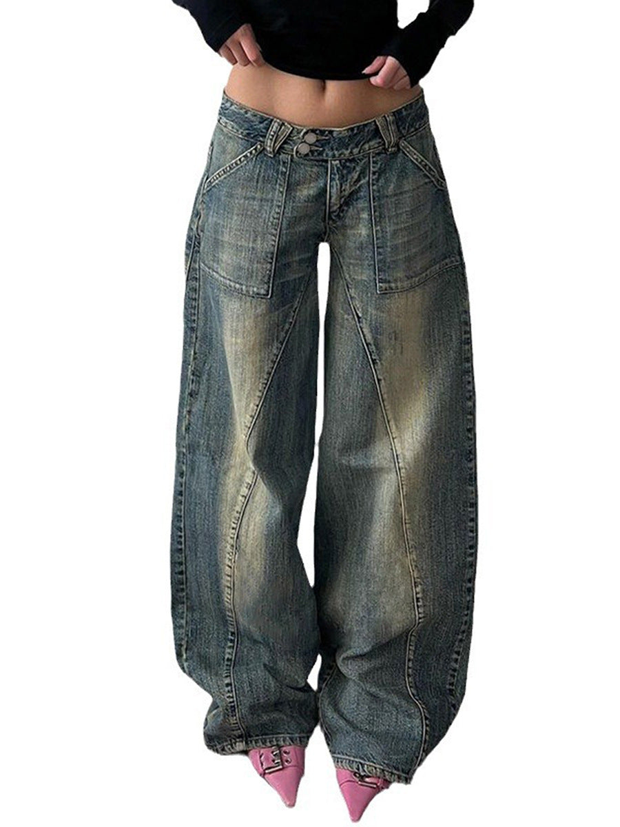 Dame brede jeans med afslappet snit og unikt design Skovae