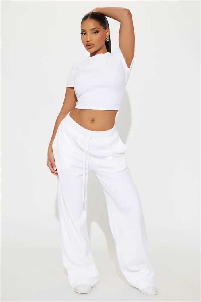 Damernes bløde velour loungewear sæt med cropped top og løse bukser Skovae