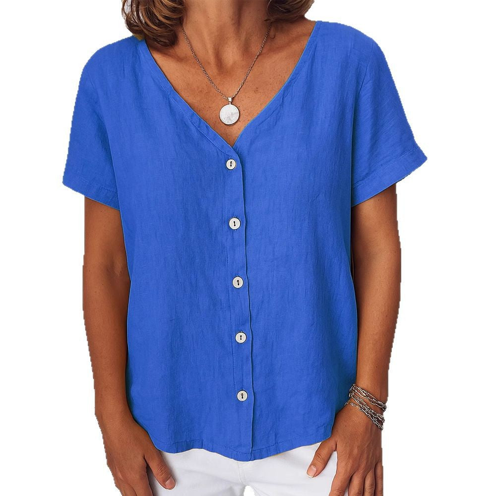 Dame linnedbluse med knapdetaljer Skovae