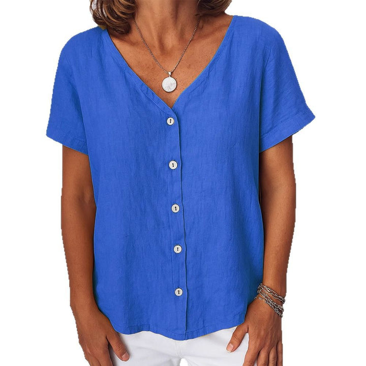 Dame linnedbluse med knapdetaljer Skovae