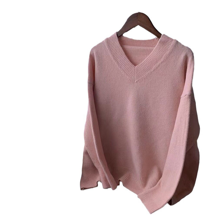 Kvindernes chunky strik V-hals sweater med en afslappet pasform og oversized ærmer Stilla