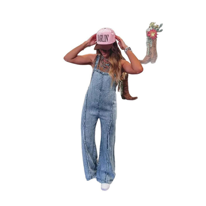 Dame denim overalls med brede ben og praktiske lommer Stilla