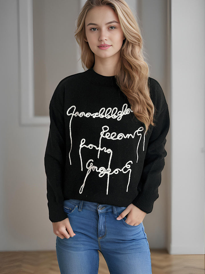 Kvinders hyggelige oversized sweater med kunstnerisk bogstavtryk Stilla