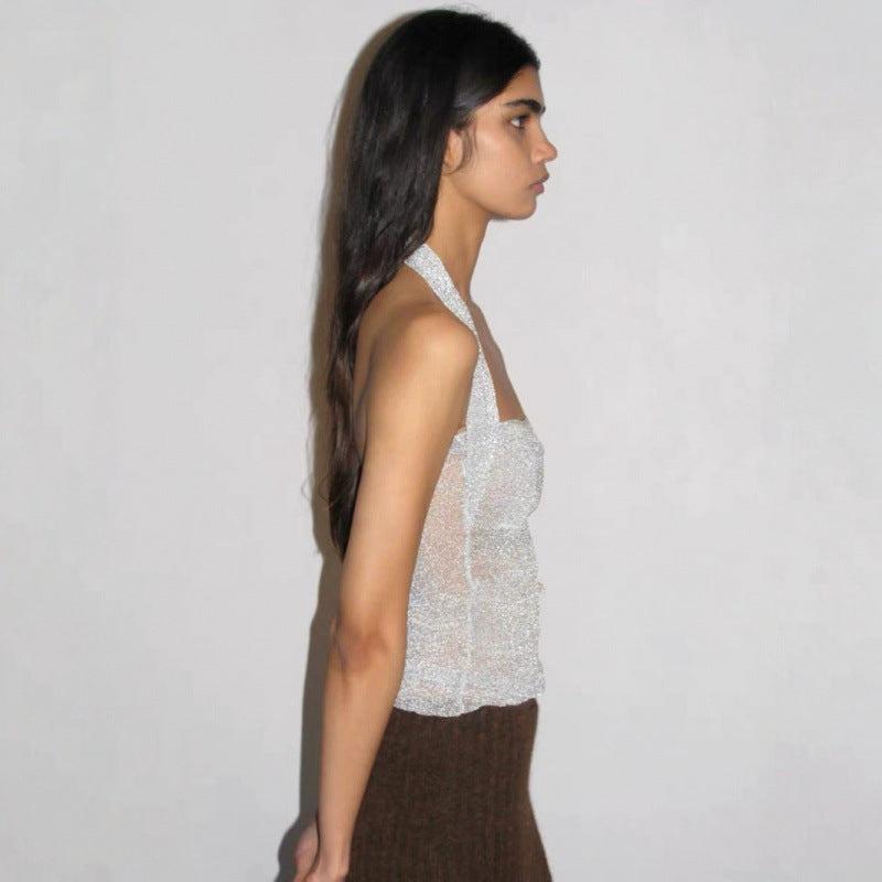 Kvinder Glitrende Net Halterneck Top Stilla
