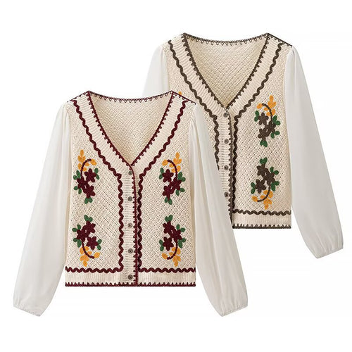 Damer elegant broderet bluse med luftforsvar ærmer Stilla