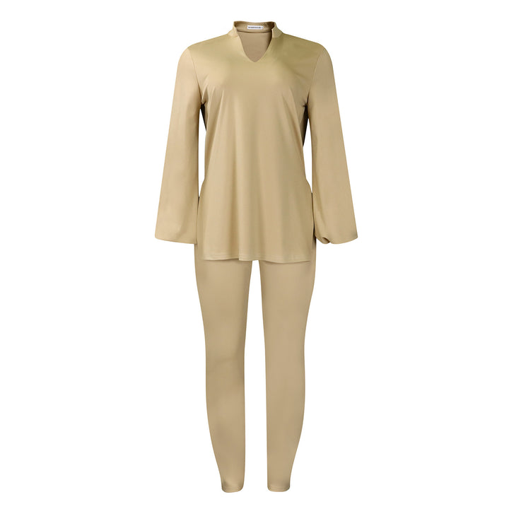 Dame afslappet to-dels sæt med elegant bluse og lange leggings Stilla