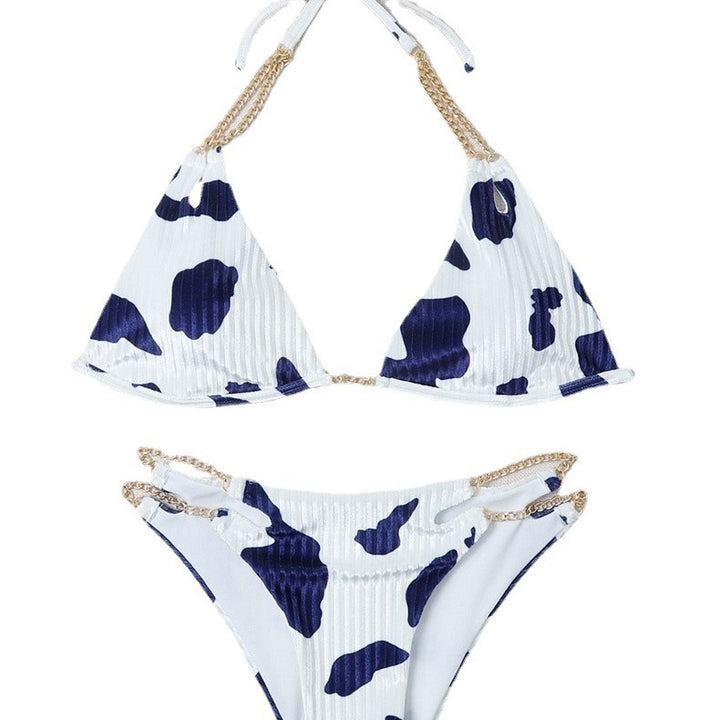 Dame triangel-bikini med gyldne kæde-detaljer Skovae