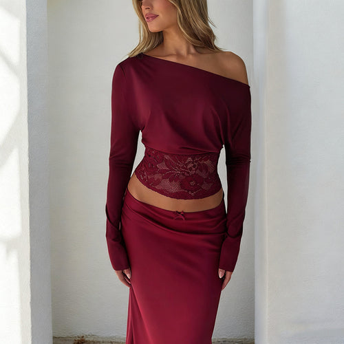Damer elegant Crop-Top med spidsekanter og lange ærmer Skovae