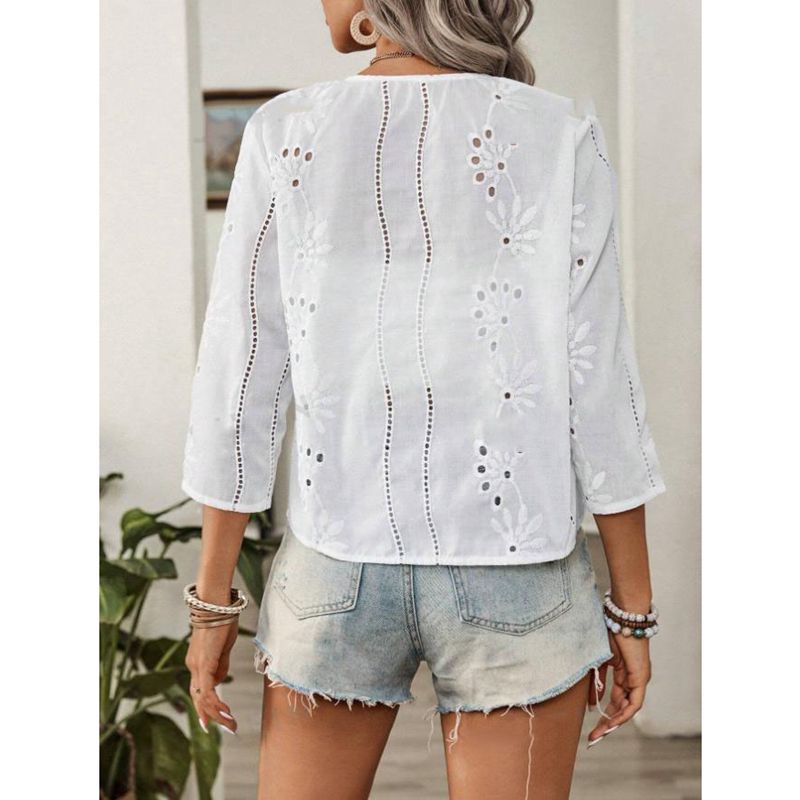 Dame Let Bluse med Hulbroderi Stilla