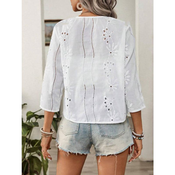 Dame Let Bluse med Hulbroderi Stilla