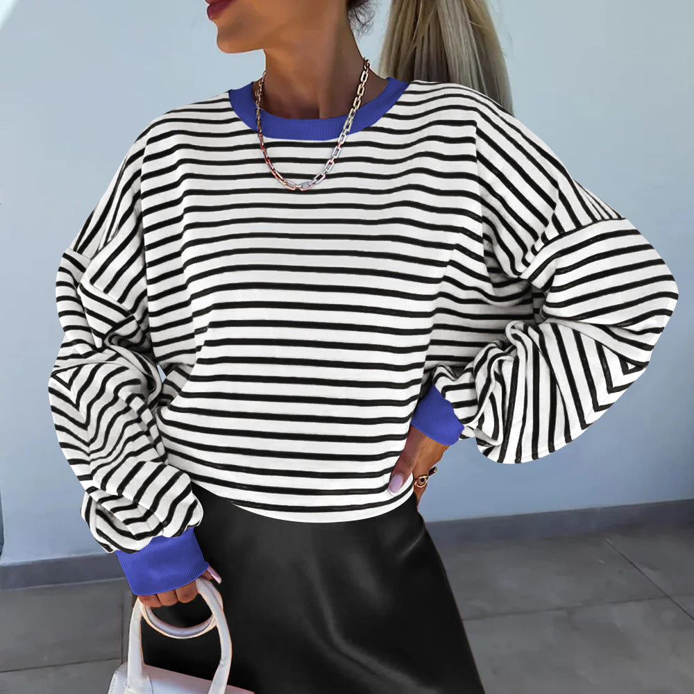 Dame afslappet stribet sweatshirt med boxy-snit og kontrasterende afslutninger Stilla