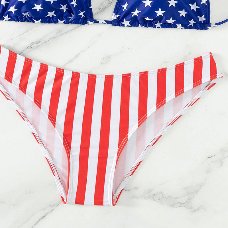 Dame Højskåren Triangel-Bikini med patriotisk tryk Skovae