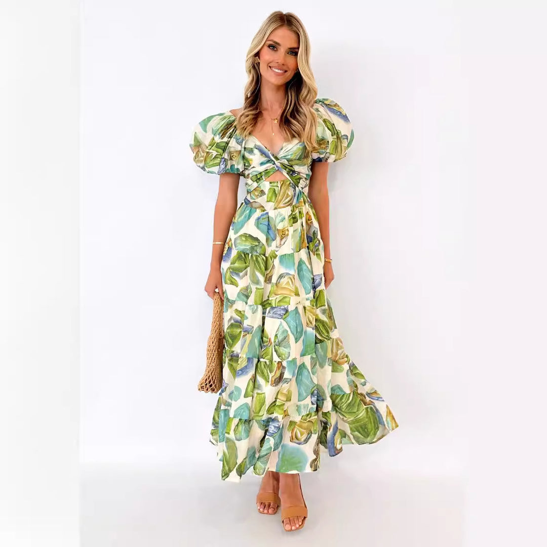 Kvinders maxi kjole med sofistikeret off-the-shoulder design og voluminøse puff ærmer Stilla
