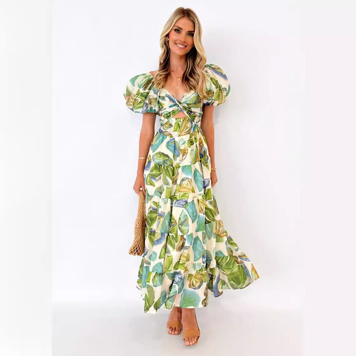 Kvinders maxi kjole med sofistikeret off-the-shoulder design og voluminøse puff ærmer Stilla