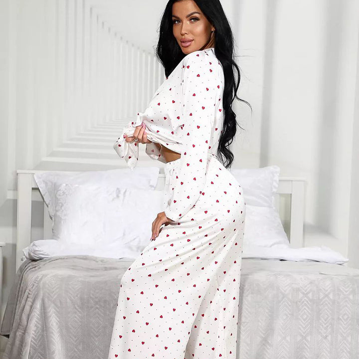 Dame pyjamasæt med hjerte mønster og lange ærmer Stilla