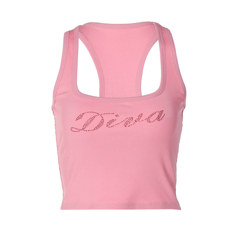 Dame Crop-Top med glitrende skrift og figurskabende design Stilla