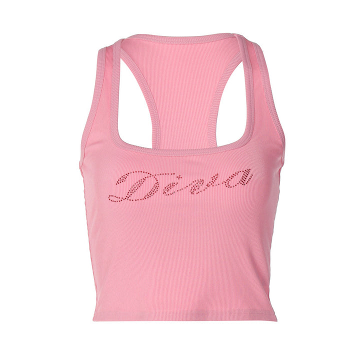 Dame Crop-Top med glitrende skrift og figurskabende design Stilla