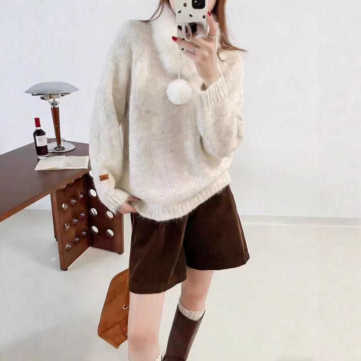 Kvinders hyggelige strikket sweater med aftagelig krave Stilla