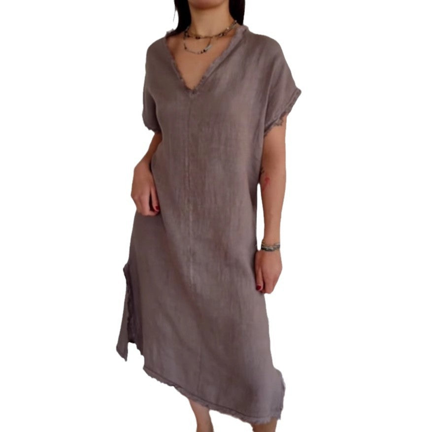 Dame Elegant Linned Midi Kjole Stilla