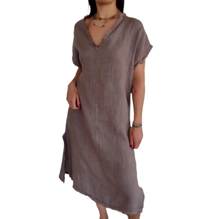 Dame Elegant Linned Midi Kjole Stilla