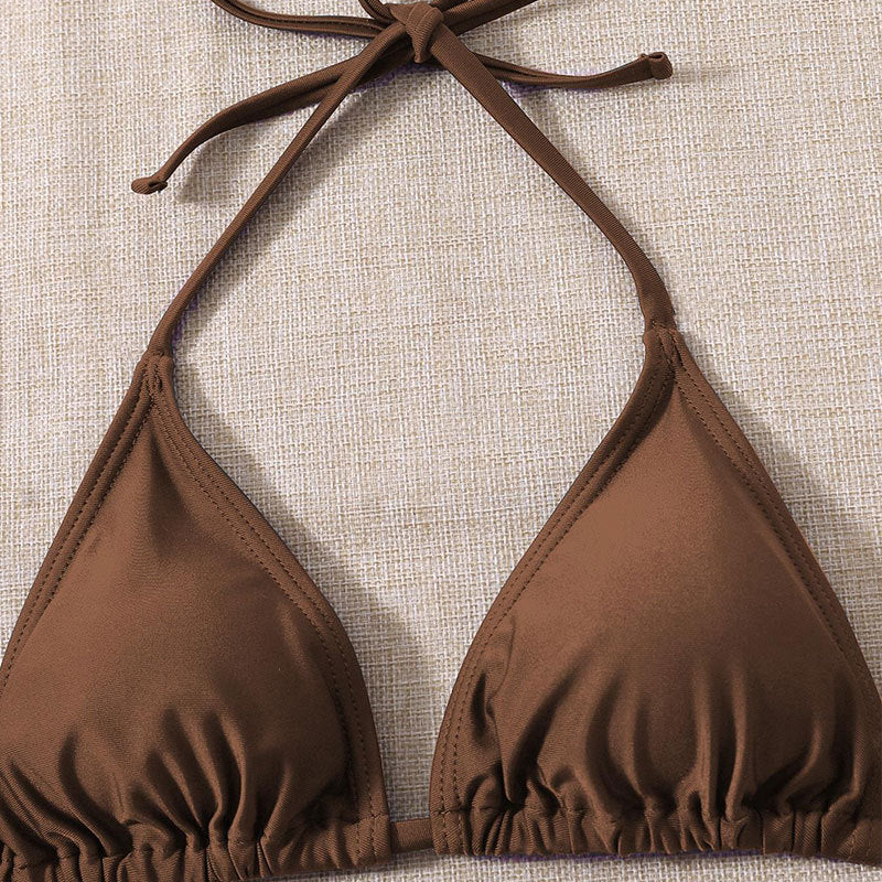 Dame Triangel-Bikini med et trendy blad-mønster og en afslappet indpakningskjole Skovae