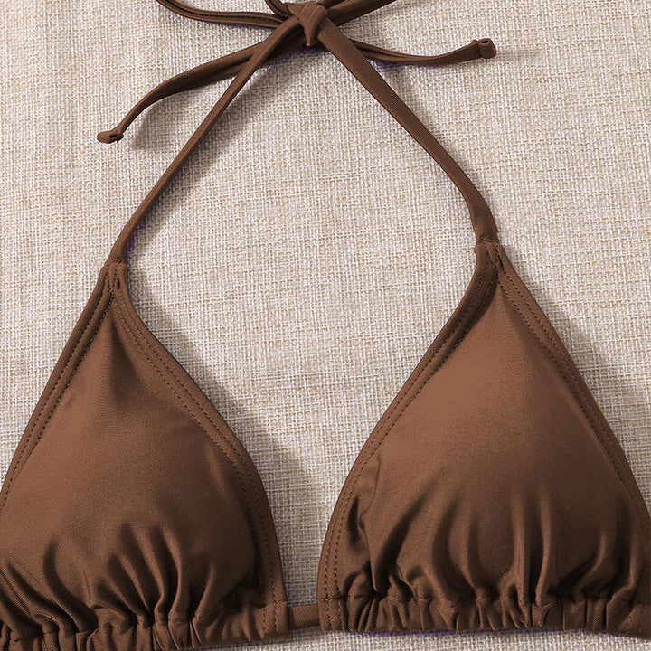 Dame Triangel-Bikini med et trendy blad-mønster og en afslappet indpakningskjole Skovae