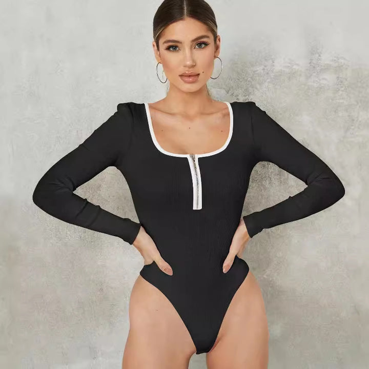 Dame Langærmet Ribbodystocking med Lynlås-detalje Stilla
