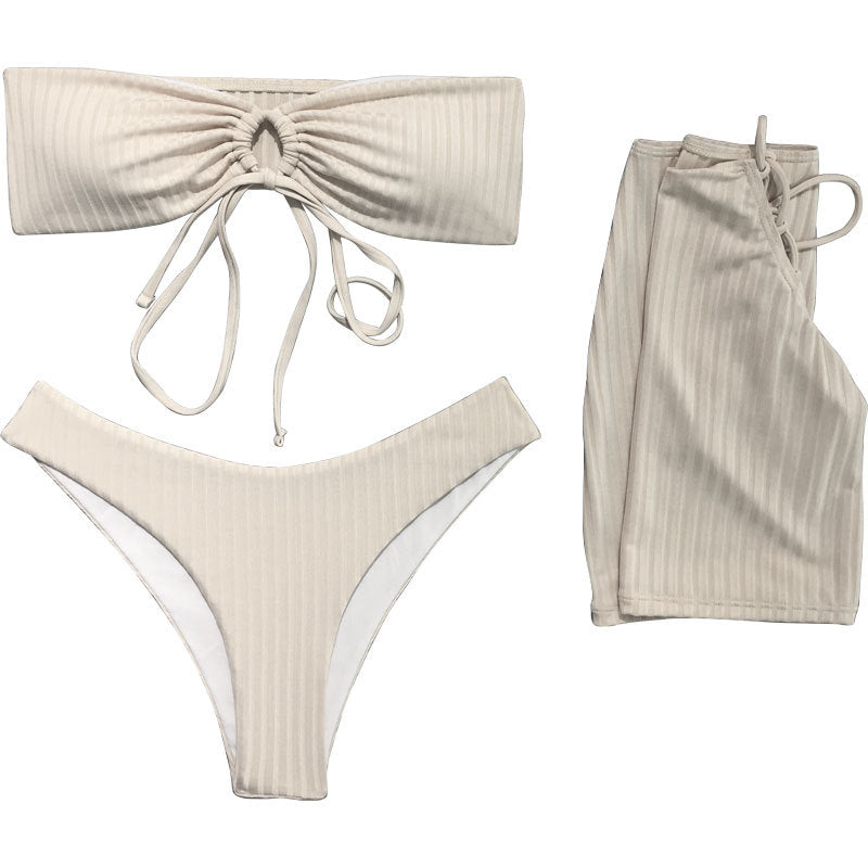 Damer Bandeau-bikini-sæt med smocket top og højt skåret nederdel Stilla