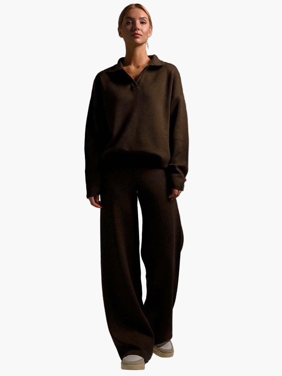 Stilla | Loungewear Sæt - Oversized Pullover med Krave og Bred Bukser - Perfekt til Hjemme & Fritid