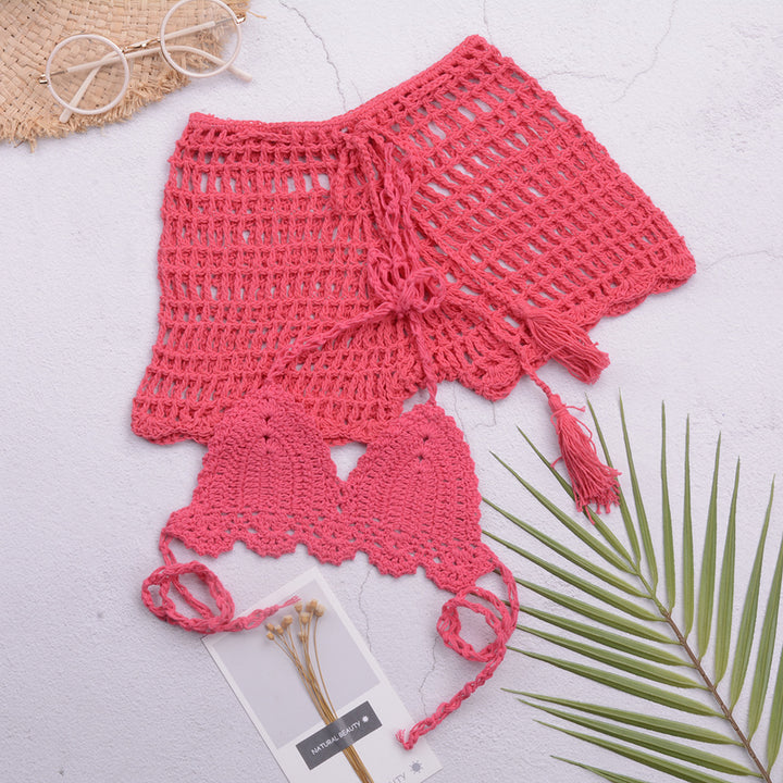 Dame Hæklet Bikini-Sæt med frynsedetalje og vendbart design Stilla