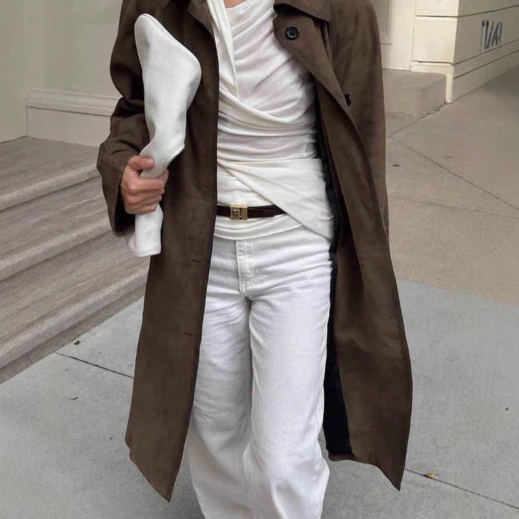 Dame Oversized Trenchcoat i afslappet stil med bred krave og praktiske lommer Stilla