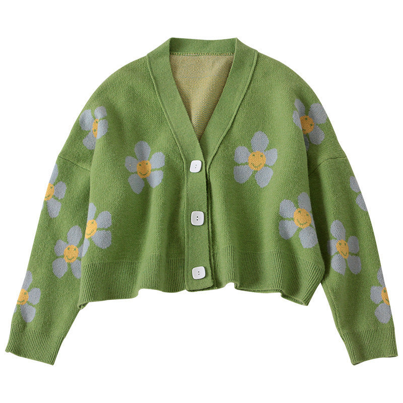 Kvinders chunky strik cardigan med blomstermønster og knapdetaljer Stilla