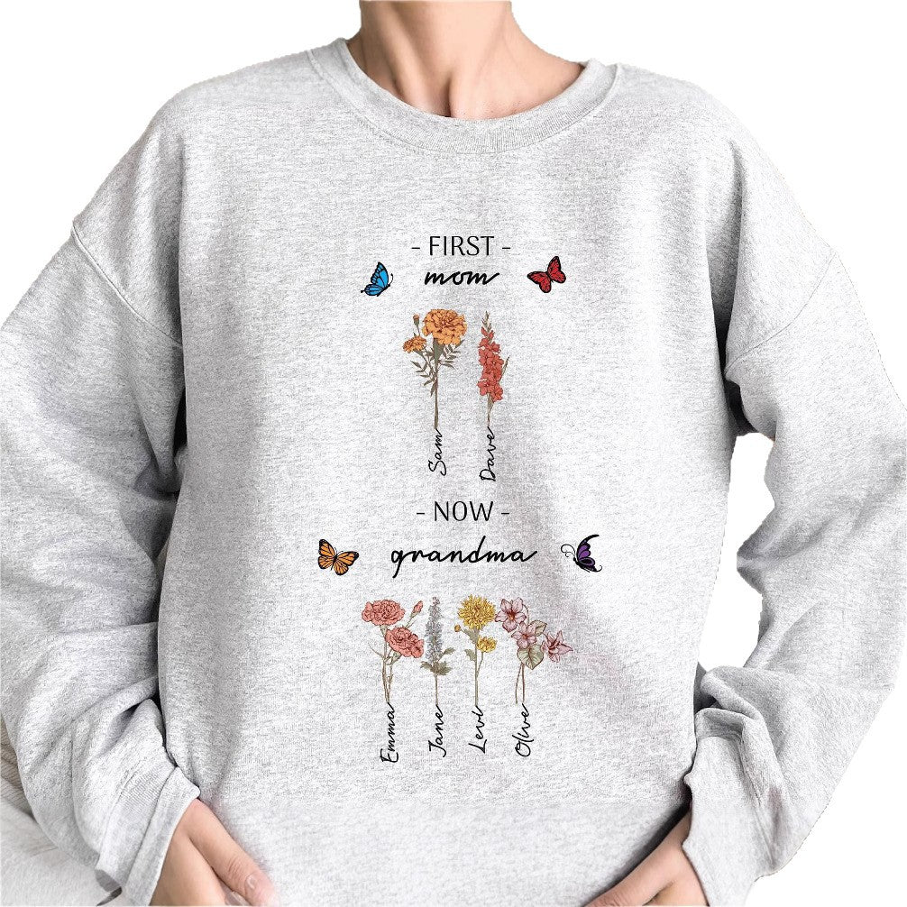 Kvinders sweatshirt med blomsterprint og inspirerende tekst Stilla