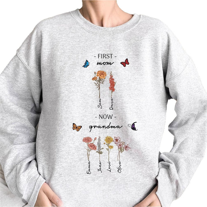 Kvinders sweatshirt med blomsterprint og inspirerende tekst Stilla