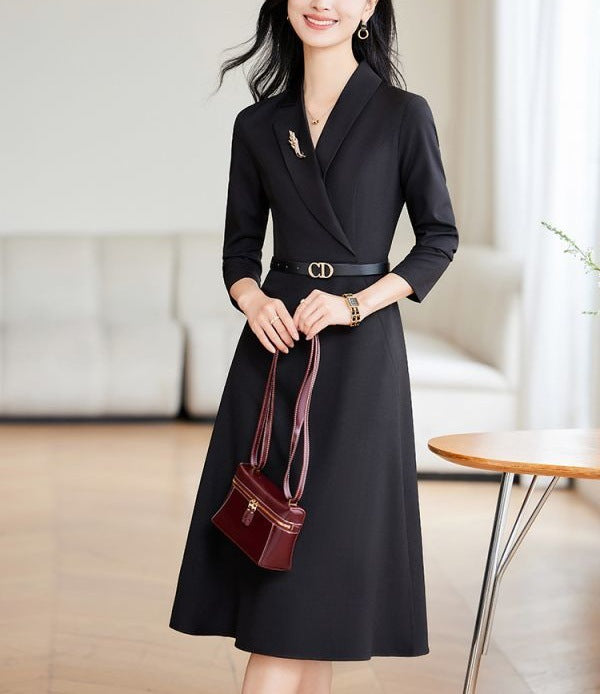 Kvinder Elegant Wrap Kjole med Chic Revers Krave og Tætsiddende Bælte Stilla