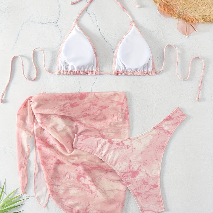 Dame Triangel-Bikini-Sæt med elegant Viklesarong Skovae